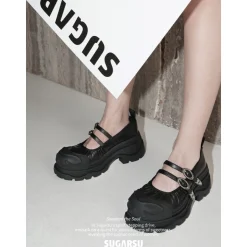 SugarSu Butterfly Sole Double Buckle Mary Jane Black