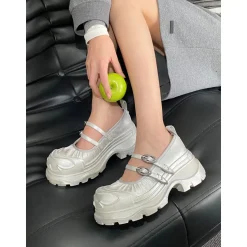 SugarSu Butterfly Sole Double Buckle Mary Jane Sliver