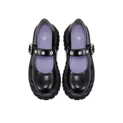 SugarSu Flower Button Mary Jane Flats Black