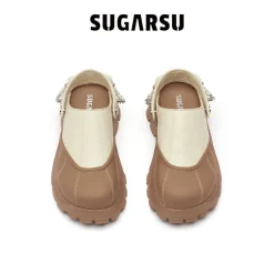 SugarSu Pearl Chain Decorated Tip-Tilt Clog Mules Khaki