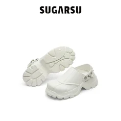SugarSu Pearl Chain Decorated Tip-Tilt Clog Mules White