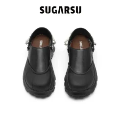 SugarSu Pearl Chain Decorated Tip-Tilt Clog Mules Black