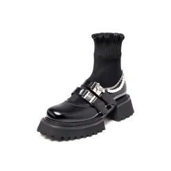 SugarSu Pearl Chain Double Buckle Stocking Boots Black