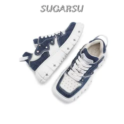 SugarSu Square Toe Stud Sneaker Denim Blue