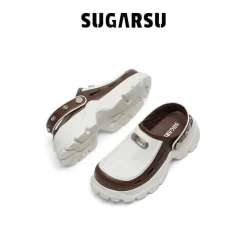 SugarSu Two-Way Hollow Out Rose Studs Mules Brown