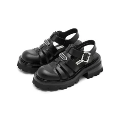 SugarSu Vintage Platform Thick-Soled Roman Sandals Black