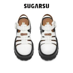 SugarSu Vintage Platform Thick-Soled Roman Sandals White