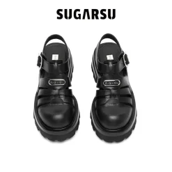 SugarSu Vintage Platform Thick-Soled Roman Sandals Black