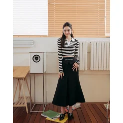 Three Quarters Band Turn Over Fish Tail Skirt Black
