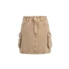Three Quarters Cargo Pocket Denim Skirt Khaki