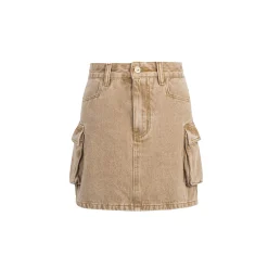 Three Quarters Cargo Pocket Denim Skirt Khaki