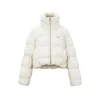 Three Quarters Checkered Lapel Short Down Jacket White