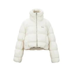 Three Quarters Checkered Lapel Short Down Jacket White