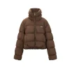 Three Quarters Checkered Lapel Short Down Jacket Brown