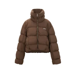 Three Quarters Checkered Lapel Short Down Jacket Brown