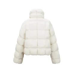 Three Quarters Checkered Lapel Short Down Jacket White