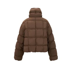Three Quarters Checkered Lapel Short Down Jacket Brown