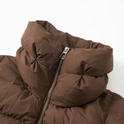 Three Quarters Checkered Lapel Short Down Jacket Brown
