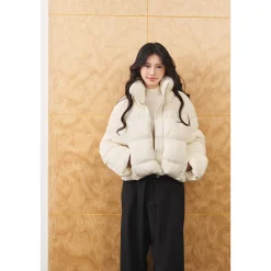 Three Quarters Checkered Lapel Short Down Jacket White