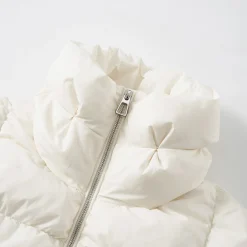 Three Quarters Checkered Lapel Short Down Jacket White