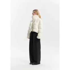 Three Quarters Checkered Lapel Short Down Jacket White
