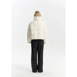 Three Quarters Checkered Lapel Short Down Jacket White