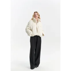 Three Quarters Checkered Lapel Short Down Jacket White
