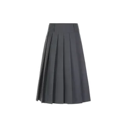 Three Quarters Classic Pleated Long Skirt Grey