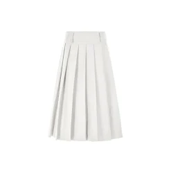 Three Quarters Classic Pleated Long Skirt White