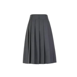 Three Quarters Classic Pleated Long Skirt Grey