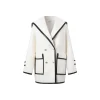 Three Quarters Color Blocked Lapel Woolen Coat White