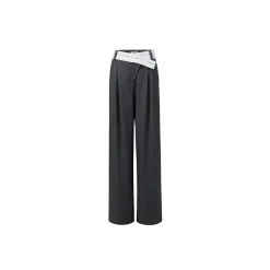 Three Quarters Color Blocked Slanted Waist Pants Grey