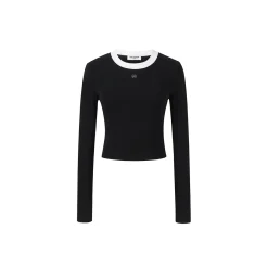 Three Quarters Color Blocked Hollow-Out Knit Top