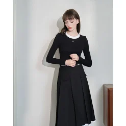 Three Quarters Color Blocked Hollow-Out Knit Top