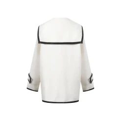 Three Quarters Color Blocked Lapel Woolen Coat White
