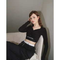 Three Quarters Color Blocked Cargo Flare Long Skirt Black