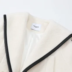 Three Quarters Color Blocked Lapel Woolen Coat White
