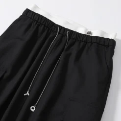 Three Quarters Color Blocked Cargo Flare Long Skirt Black
