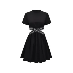 Three Quarters Cross Stretch Logo Belt Dress Black