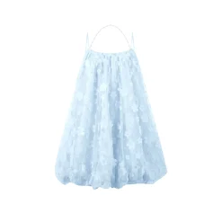Three Quarters Cut Flowers Pearl Chain Sling Dress Blue