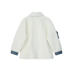 Three Quarters Denim Patchwork Wool Coat Blue
