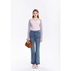 Three Quarters Destroy Edge Flare Jeans