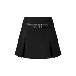 Three Quarters Detachable Belt Leather Skirt Black