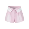 Three Quarters Flip Waist Logo Washed Denim Shorts Pink