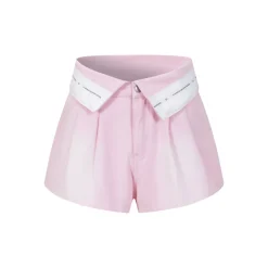 Three Quarters Flip Waist Logo Washed Denim Shorts Pink