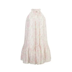 Three Quarters French Style Floral A-Line Halter Dress