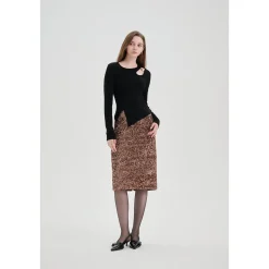 Three Quarters Full Sequin Wide-Leg Skirt Gold Brown