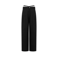 Three Quarters Hollow Cutting Waist Blazer Pants Black