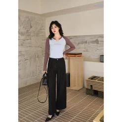Three Quarters Hollow Cutting Waist Blazer Pants Black