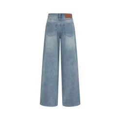 Three Quarters Hotfix Logo Loose Wide-Leg Jeans Blue